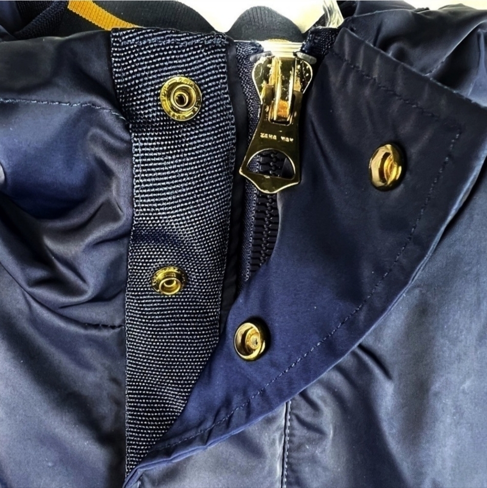 Zara Man Hooded Varsity Stripe Inside Navy Blue Bomber Jacket Size Medium - Picture 10 of 12